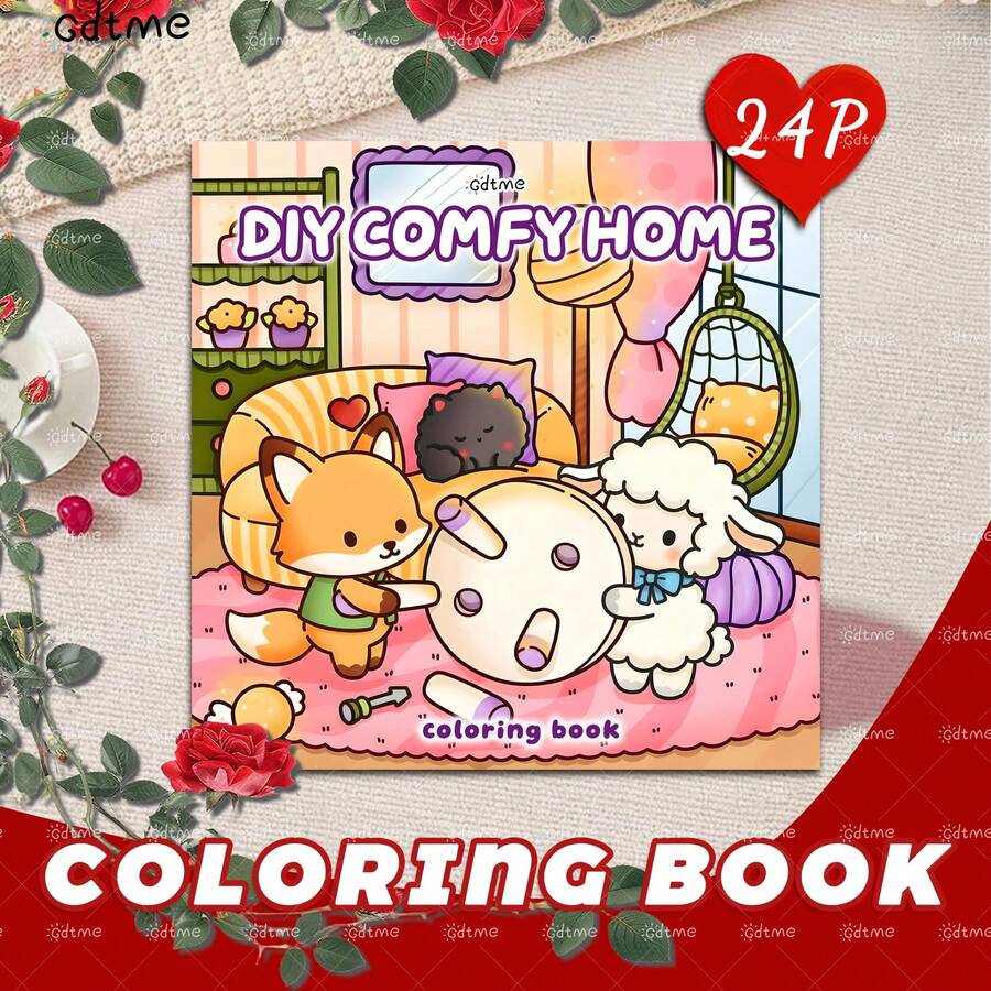 DIY Cozy Home: Cute Animal Adult Coloring Book, Interesting & Warm, Displaying Sweet Dreamy Couples, 24 Thick Pages, Pearlescent Paper Cover, Great Stationery For Relaxation, Suitable As Birthday Gift For Coloring Enthusiasts, Back To School Gift, Easter, Office Supplies, Mother's Day, Easter Decor, Size 7.9x7.9 Inches