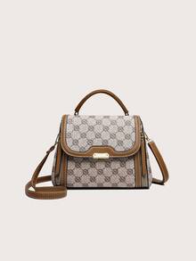 Retro Fashion Chic Niche One Shoulder Oblique Handbag Floral Print High-Quality Women Small Square Bag - Grey - View 3