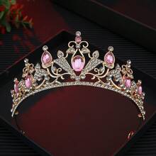 Nouvelle couronne de mariée féerique, accessoires de princesse pour robe de mariée de style coréen rose, coiffe de mariée étincelante, couronne de style baroque luxueuse en alliage, convient pour les fêtes, les accessoires de robe de princesse, les couronnes, les diadèmes, les couronnes de costume, les guirlandes de cheveux, les couronnes de tête - Rose bonbon - Voir 5