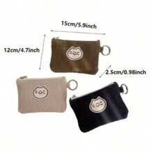 2pcs Corduroy Zipper Small Pouch, Multifunctional Mini Wallet For Lipstick, Earphones And Keys, Handwashable, With Edge Painted Details, No Printing Design - Multicolor - View 8