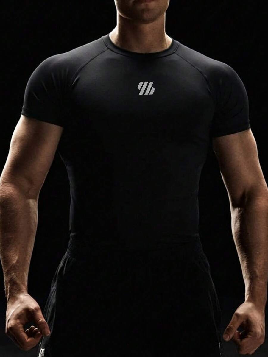 Men's Fashionable Casual Versatile Printed T-Shirt, Summer - Black - View 1