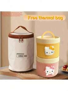 Sanrio 1个三丽鸥Hello Kitty不锈钢/塑料可爱卡通便当盒（隐藏式提手），2个便携式保温午餐袋（DIY），可重复使用的密封设计，带保温孔，经济实惠的便携式水果蔬菜午餐盒 - 圆形卡通午餐盒 - 便携式，手动操作，手洗，适合学生、学校、办公室、健身房、户外、露营。学生午餐盒 | 简约设计 | 保温食品容器 - 彩色 - 查看 16