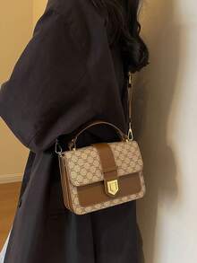 Retro Fashion Chic Niche One Shoulder Oblique Handbag, Wide Strap Floral Print Buckle High-Quality Women Small Square Bag - Grey - View 2