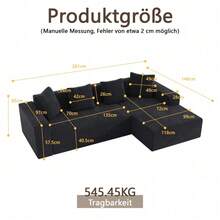 Sofas & Couches - Black + Corduroy + Foam + 3 Seat - View 5
