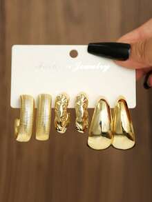 Women's Statement Earrings Set, Geometric Pleated Texture Resin Drop Studs, Elegant & Versatile, Fit For Daily Wear/Vacation/Party, Ideal Mother's Day Gift Choice - Gold - View 6