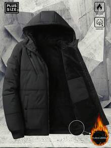 Men's Waterproof Down Jacket, Warm Thickened Fleece Quilted Coat, Multi-Pocket Design, Winter - Black - View 2