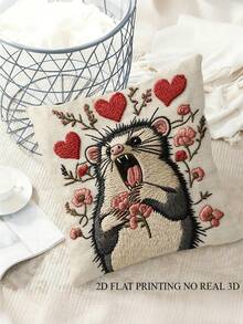 [1pc Retro Kangaroo Pillow]1pc 2D FLAT Printing Retro Style Screaming Kangaroo Pillowcase | Single-Sided Print, 18x18 Inches, Decorated With Floral Hearts And Pink Roses, Zip Closure, Machine Washable | Pillow Insert Not Included, Suitable For Decorating Bedrooms, Living Rooms, Dormitories, Etc. - 1個 - 查看 5