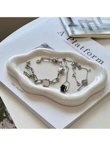 1pc Minimalist Multi-Function Jewelry Storage Tray, Jewelry Tray Storage , Makeup Room Decor, Room Decor - White - View 4