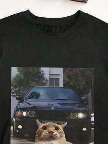 Men's Funny Pure Cotton Crew Neck Short Sleeve T-Shirt With Cat Selfie And BMW M5 E39 - màu đen - Xem 4