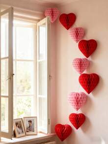 2个/1个 - 情人节蜂窝红色心形，情人节主题纸蜂窝球，情人节派对装饰蜂窝球，适用于节日、商场、家庭、办公室、爱情装饰，粉色和红色纸心蜂窝球，适用于情人节、婚礼派对装饰、生日派对装饰。 - 彩色 - 查看 6