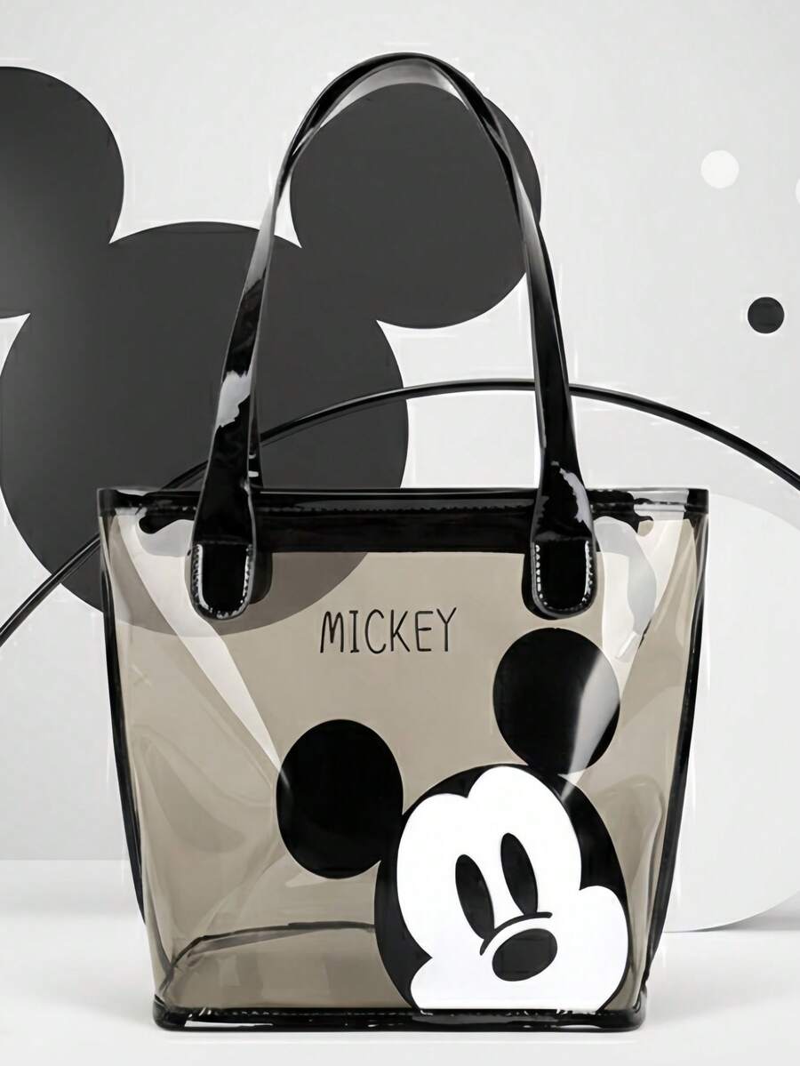 Mickey Mouse Transparent Handbag - Elegant Black Edged Women's Shoulder Bag - Fashionable Transparent Tote, Suitable For Daily Commute And Shopping - Minimalist Mickey Design - Stylish Large Capacity Travel Organizer - Multicolor - View 1