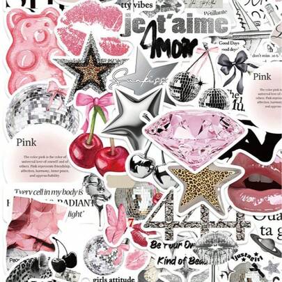 50pcs Fashionable INS-Style Charming Silver Aesthetic Stickers, Cool Y2K Aesthetic Sticker Pack, Retro Watercolor Stickers, Scrapbooking Stickers, Waterproof Durable Vinyl Stickers, Wholesale For Water Bottles, Skateboards, Luggage, Laptops, Car Decals, Party Supplies