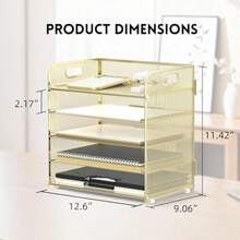 SUPEASY Organizador de 5 Bandejas de Papel Bandeja de Cartas con Asa - Organizador de Archivos de Escritorio de Malla Organizador de Escritorio Clasificador de Papel para Oficina Hogar o Escuela - Dorado - Ver 5