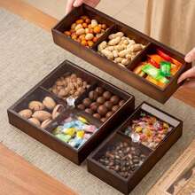 Multi-Layer Wooden Snack Storage Box With Transparent Lid - Compartmentalized Container For Nuts, Candies And Dry Foods. Fashionable And Durable Wooden Material: Organize Snacks, Keep Them Fresh. Stackable/Detachable: Ideal For Home, Parties And Kitchen Use. Easy To Clean: Great For Daily Use, Parties And Decorative Storage! - Maroon - View 1