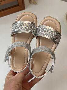 女童波西米亚风亮片亚麻底凉鞋 - 銀色 - 查看 4