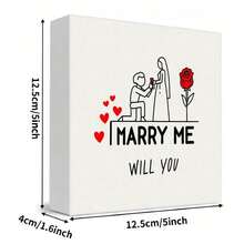 Romantic Marriage Proposal Decorative Wooden Box - Engraved 'MARRY ME WILL YOU' With Kneeling Man & Red Rose Illustration, Small Red Hearts Accent, Ideal Valentine's Day Gift For Couples, Engagement Keepsake Box, Thoughtful Birthday Surprise For Fiancée/Fiancé - White - View 5