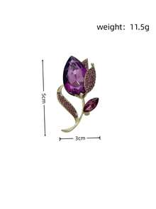 1pc Vintage Purple Crystal Tulip Flower Brooch Pin, Suitable For Daily Wear - Multicolor - View 4