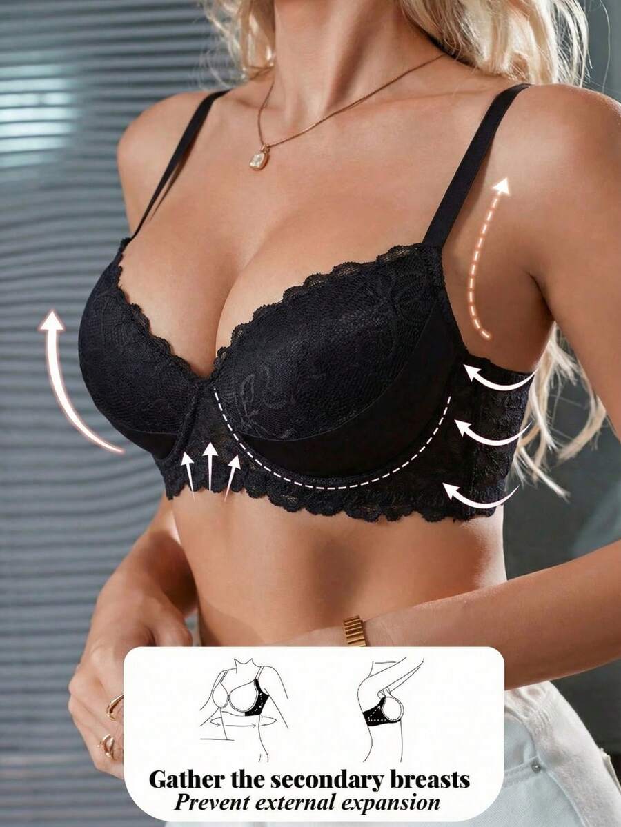 Women's Sexy Lace Padded Push-Up Bra - Black - View 1
