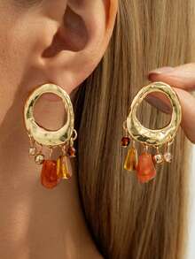 2pcs/Set Bohemian Style Irregular Hollow Resin Fashion Earrings Set, Luxurious Lightweight Casual Party Wedding Holiday Versatile Charm Faux Jewelry Earrings Gift For Women - Earrings - View 2