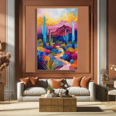 Tranh treo tường trừu tượng hình cây xương rồng và hoa, tranh nghệ thuật khổ lớn, tranh vẽ trên vải canvas phong cảnh sa mạc đầy màu sắc, nghệ thuật ấn tượng hiện đại, trang trí hoa lá, phong cách tranh sơn dầu, thích hợp để trang trí nhà cửa, phòng ngủ, phòng khách, phòng tắm, trang trí tường. Có thể chọn tranh có khung.