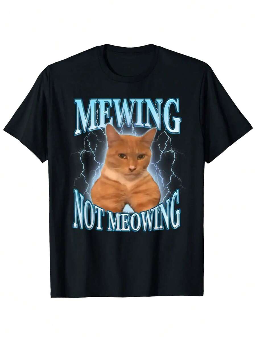 Mewing Not Meowing Funny Cat Meme T Shirt - 黑色 - 查看 1