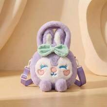 Plush Bunny Backpack Purse, Cute Bowknot Rabbit Faux Fur Mini Backpack & Crossbody Bag With Adjustable Straps, Lightweight Soft 3D Animal Bag For Daily Travel, Size 20*8*28cm (7.9*3.1*11in), Colors: Pink/Purple/Yellow - Multicolor - View 13