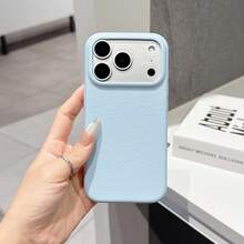 Soft Silicone Leather Texture Sky Blue Phone Case, Compatible With IPhone 17 Pro Max/17 Pro/17/16 Pro Max/16/16 Pro/16 Plus/16E/15/15 Plus/15 Pro/15 Pro Max/13/14 Pro Max/13 Pro/13 Pro Max/14 Pro/14 Pro Max/14 Plus, Minimalist Design - Sky Blue - Leather Texture - View 4