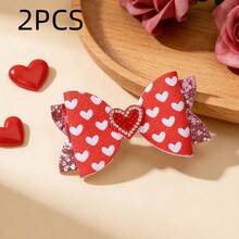 2个心形水晶蝴蝶结发夹 - 闪亮心形亮片装饰发夹，适合情人节、女友装扮、作为礼物发饰 - 彩色 - 查看 9