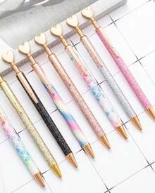 1 Peça Caneta Esferográfica Metálica com Glitter Ponta de Coração - Acabamento Multicolorido com Glitter, Detalhes em Ouro Rosa, Escrita Suave, Adequada para Escritório, Casamento, Assinatura e Presentes - Instrumento de Escrita de Metal Premium de Luxo, Caneta Elegante, Papelaria de Casamento, Exalando Qualidade Luxuosa - Elegante - Visão 2