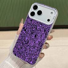 Funda para teléfono con diseño de arte abstracto en tonos morados. Compatible con fundas para teléfonos ,  17,  16 Pro Max,  15 Pro Max,  13 y  12. Fabricada en TPU, ofrece protección contra golpes y caídas. Un regalo ideal para familiares, amigos, parejas, novios/novias y para San Valentín. - Plateado - Ver 3