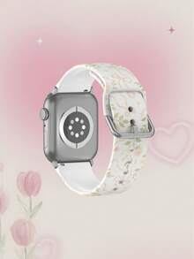 1条绿色叶子粉色花朵蝴蝶结柔软弹性透气替换表带，适用于三星、荣耀智能手表，尺寸可选38mm、40mm、41mm、42mm、46mm、45mm、44mm、49mm；时尚休闲多色硅胶表带，兼容 Ultra SE/11/10/9/8/7/6/5/4/3/2/1 - 彩色 - 查看 2