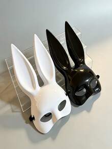 1pc Shiny Black & White Bunny Mask, Suitable For Nightclub Outfits, Halloween Parties And Other Occasions