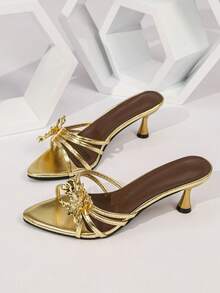 Women's Fashionable Pointed Toe Thin Heel Strap Slide Sandals, Sexy High Heel Outdoor Slippers - Gold - View 6