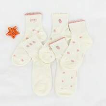 5双装女士白色粉色可爱蝴蝶结花卉图案透气吸湿舒适中筒袜，适合日常穿着和外出，随机发货，秋季款 - 白色 - 查看 6