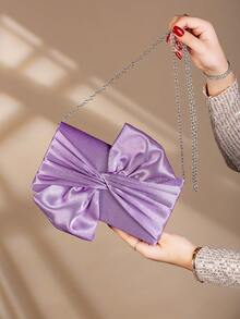 Satin Butterfly Shaped Clutch Bag, Evening Party Bag - Purple - View 4