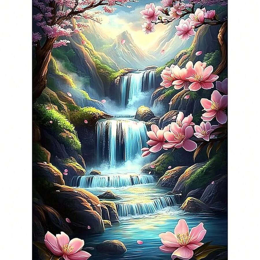 MISCER Landscapes Diamond Art Kits For Adults, Waterfall Diamond Painting Kits For Beginners, 5D Full Drill Round Paint With Diamonds Pictures, Gem Art Painting DIY Crafts Kit Decor 12x16inch - 花-07 - 查看 1