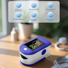 1 máy đo nồng độ oxy trong máu đầu ngón tay hoạt hình dành cho trẻ em, máy đo nồng độ oxy trong máu đầu ngón tay cho trẻ em, máy theo dõi độ bão hòa oxy trong máu cho trẻ em TFT Nurse, máy theo dõi nhịp tim. - Xanh và trắng - Xem 1