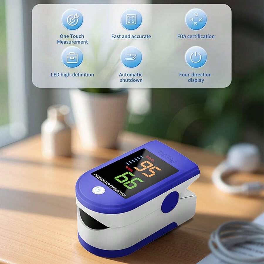 1 máy đo nồng độ oxy trong máu đầu ngón tay hoạt hình dành cho trẻ em, máy đo nồng độ oxy trong máu đầu ngón tay cho trẻ em, máy theo dõi độ bão hòa oxy trong máu cho trẻ em TFT Nurse, máy theo dõi nhịp tim. - Xanh và trắng - Xem 1