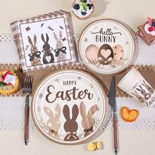 10 piezas/20 piezas/50 piezas/80 piezas, Juego de platos, servilletas y vasos de papel con diseño de conejito de Pascua, Decoraciones "Alguien es uno", Suministros para fiesta de té de Alicia en el país de las maravillas de primavera, Juego de vajilla desechable para baby shower de estilo bosque, Diseño de conejito marrón para celebración familiar al aire libre de Pascua - Multicolor - Ver 5