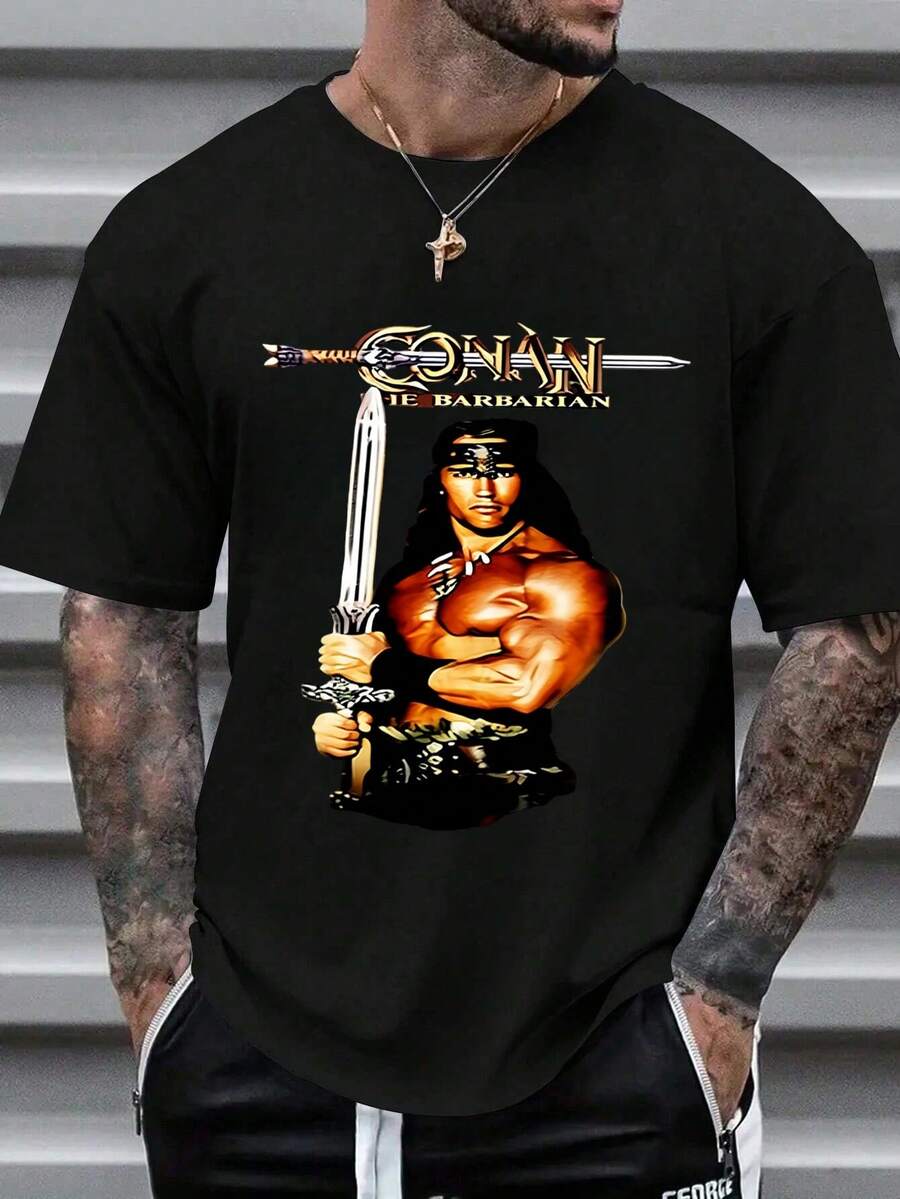 Camiseta Hombre Conan el Bárbaro, Fantasía Medieval, Fans Fantasía, Casual Nocturnas, Moda Verano,playera de hombre,ropa de hombre,playeras,parejas,envio nacional,regalo para hombre,oversize hombre. - Negro - Ver 1