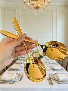 1/2/4/6/8 件套不锈钢自助餐勺，适用于自助餐、宴会、烹饪和厨房 - 金色 - 查看 1