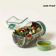 带调料杯的密封沙拉盒 | 适用于微波炉、洗碗机和冰箱 - 可堆叠设计，适合备餐、午餐、晚餐、办公和旅行 - 塑料材质