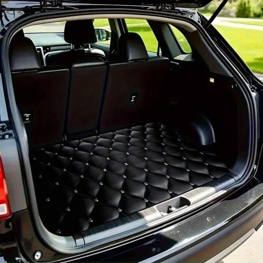 1pc Black Diamond Patterned Trunk Mat - Durable Polyester Floor Liner,  And Practical, Suitable For Daily Travel, Lifting, And Secure Cargo Storage, Car Trunk Mat, Vehicle Interior Accessory, Christmas Gift,Car Acessesories,Car Acessesories Women - 1pc - 查看 1