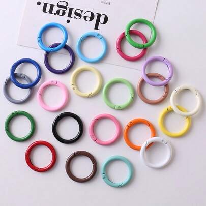 23毫米多色金属珐琅圆形弹簧扣开口吊坠，适用于钥匙链、手机挂绳、耳机盒及其他配件