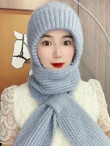 1 Set Women's Hat And Scarf - 2-In-1 Winter Hat With Elastic Stretch Design, Soft And Warm Fabric, Suitable For Cold Weather, Skiing, Commuting - Versatile Clothing Accessory, Winter Hat, Cold Weather Gear, Fashionable Headwear, Comfortable Material, Outdoor Enthusiasts, Ski Headwear, Stylish Headpiece, Breathable Fabric, Outdoor Lovers Cold Weather Outfit Women Valentines Gift - Multicolor - View 7