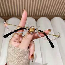 1pc Rhinestone Eyeglasses Frame, Sparkling Rimless Glasses For Party And Photo Shooting