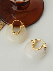 4对复古奢华金边树脂耳环，水墨画风格，琥珀色，白色C形耳环，小众设计，适合送礼，节日佩戴 - 彩色 - 查看 10