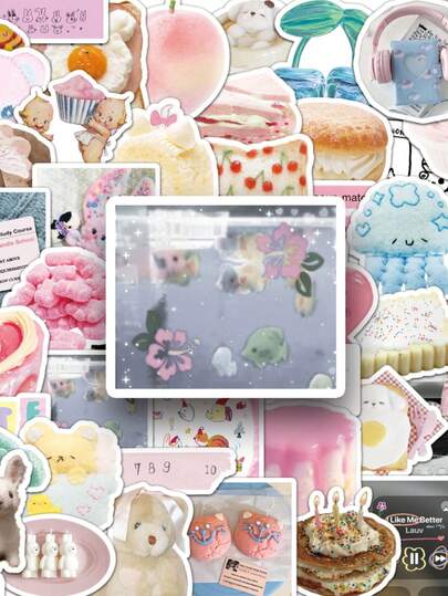 50pcs Cartoon Dreamy Cute Retro Aesthetic Sticker Pack, Watercolor Fashion Ins Style Stickers, Waterproof Stickers Suitable For Water Bottles, Skateboards, Luggage, Laptops, Cars, Theme Party Supplies