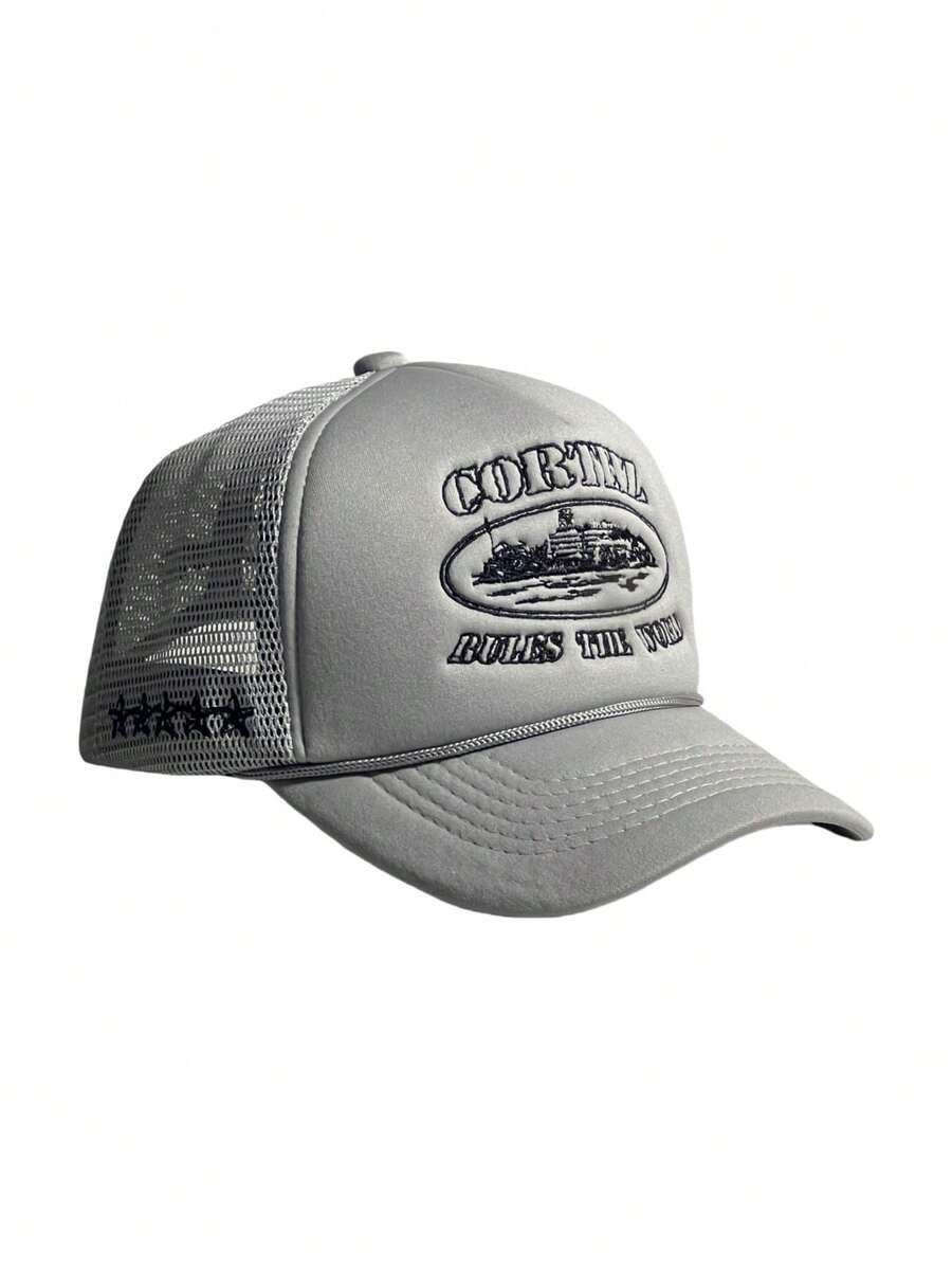 Gorra de camionero estilo americano | Nuevo modelo con estampado de castillo, tejido de malla transpirable, ideal para protección solar outdoor - Gris - Ver 1