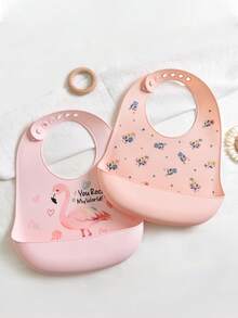 3pcs/2pcs/1pc Customized Baby Bibs, Soft Silicone, Adjustable, Easy To Clean, Comfortable, Flamingo, Love Messenger (Pigeon), Flower, Pattern Options, Suitable For Boys And Girls Personalized Gift, Valentine's Day Style, All Season - Multicolor - View 15